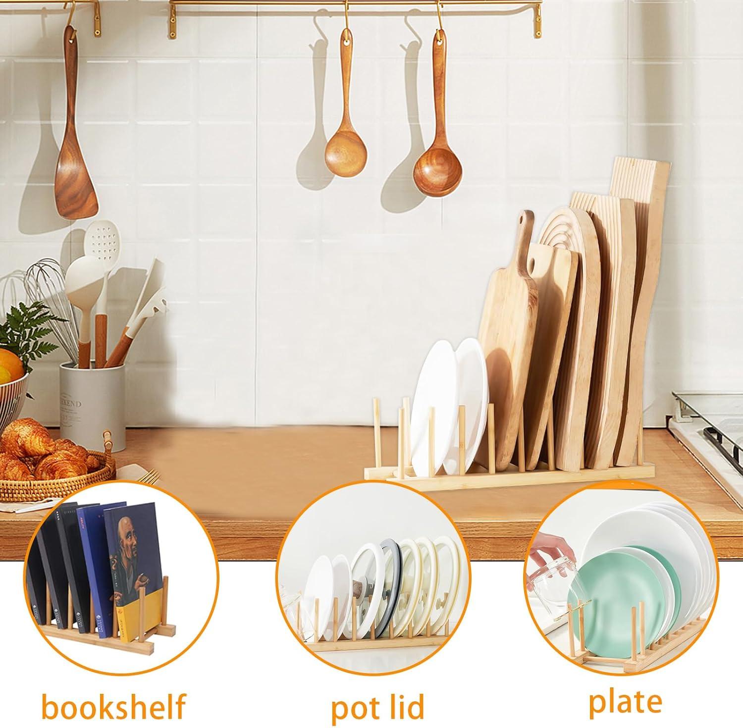 Wovilon Bamboo Wooden Plate Racks Dish Stand Holder Kitchen Storage Cabinet Organizer For Dish/Plate/Bowl/Cup/Pot Lid/Cutting Board