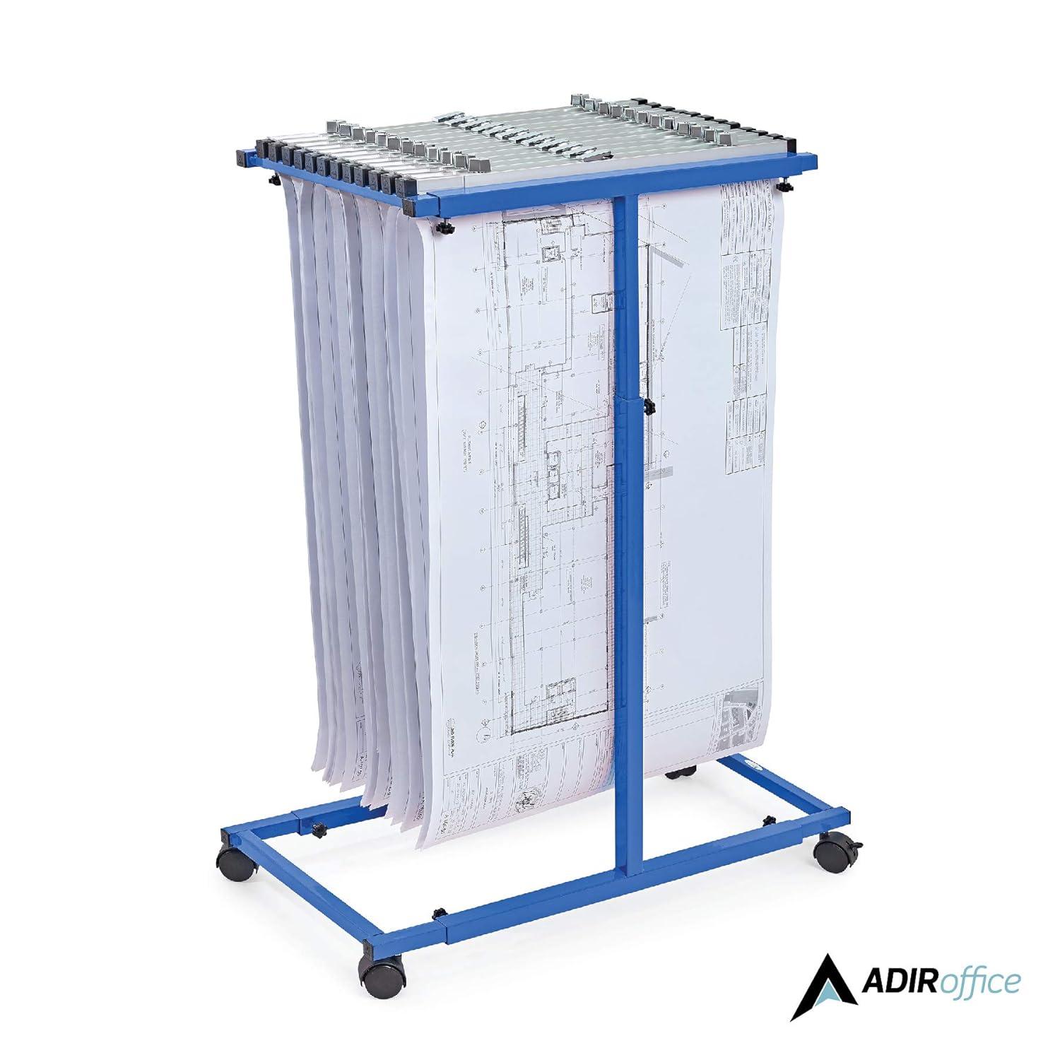 Adjustable Blue Solid Steel Mobile Blueprint Rack with Casters