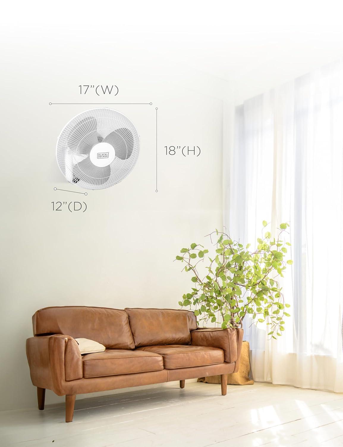 BLACK+DECKER BFP Series BLACK+DECKER 16" Wall Fan with Remote Control, Oscillating Fan with 3 Speed Settings