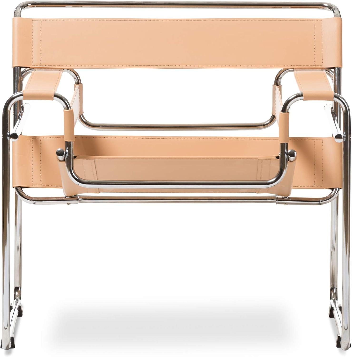 Baxton Studio Jericho Leather Mid Century Modern Accent Chair Tan: Chrome Finish, No-Mar Feet, Fully Assembled