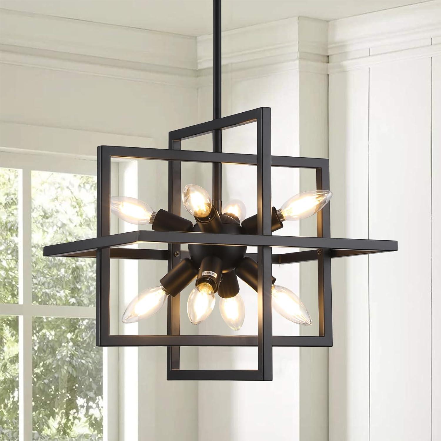 Black Metal 8-Light Geometric Industrial Chandelier