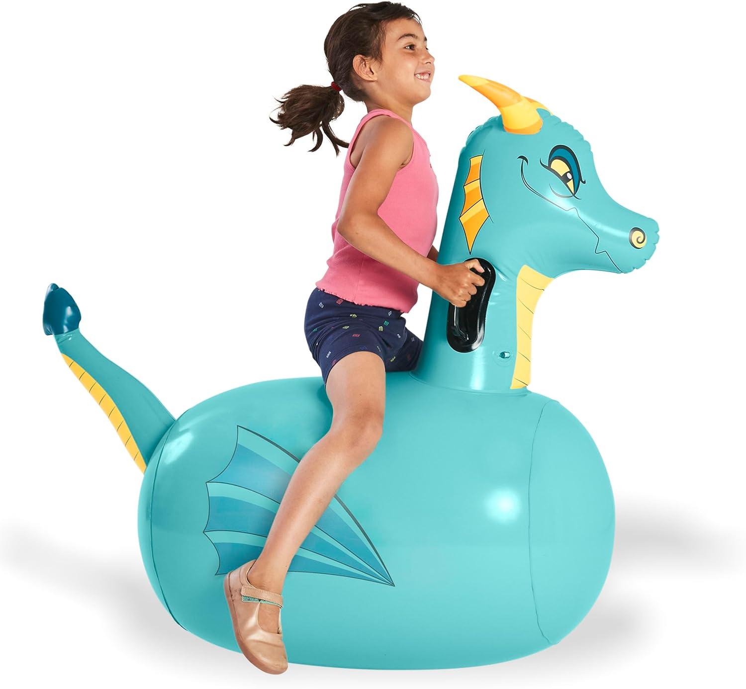 HearthSong Inflatable Ride-On Dragon, Firebreather, 19”L x 45”W x 40”H, Space Hopper