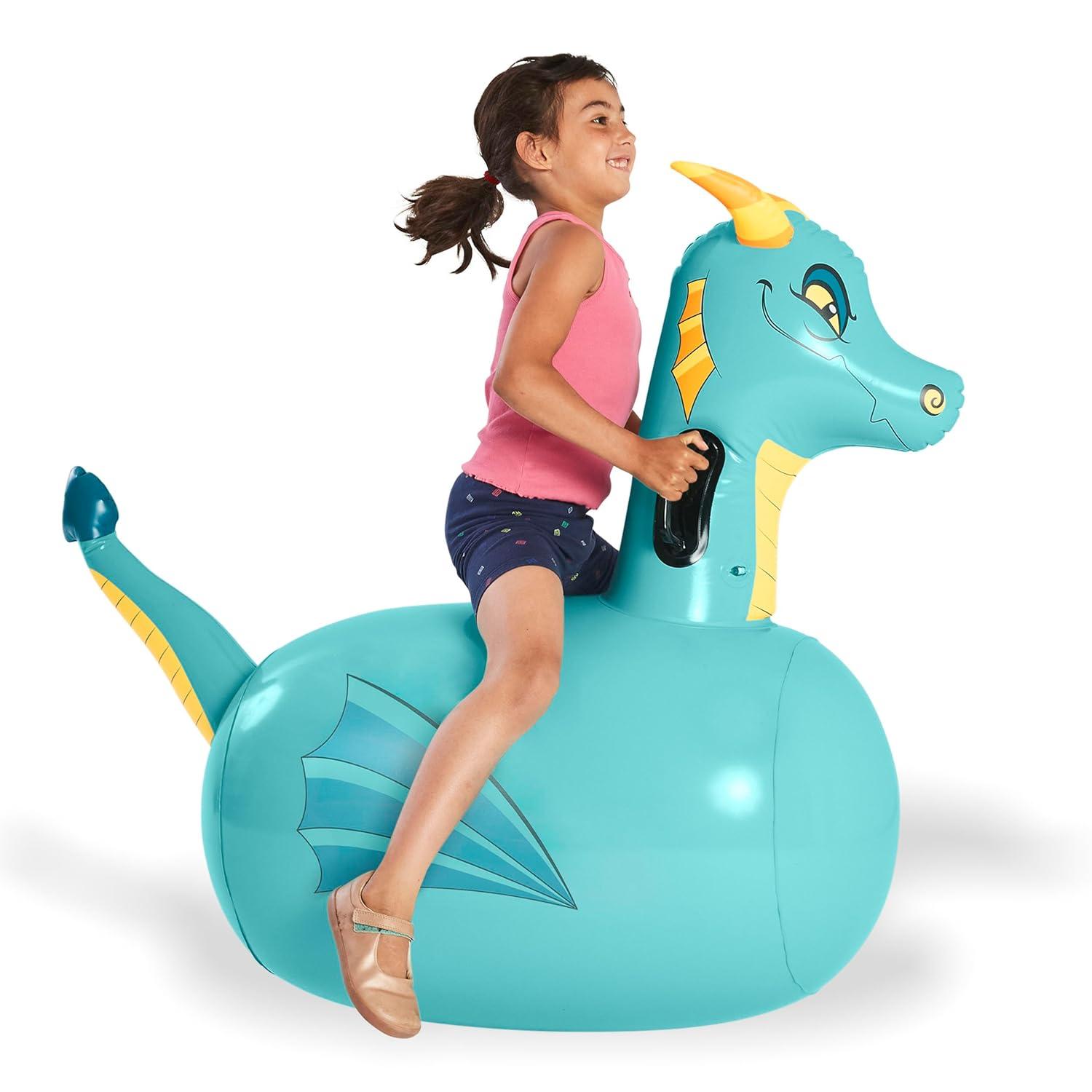 HearthSong Inflatable Ride-On Dragon, Firebreather, 19”L x 45”W x 40”H, Space Hopper