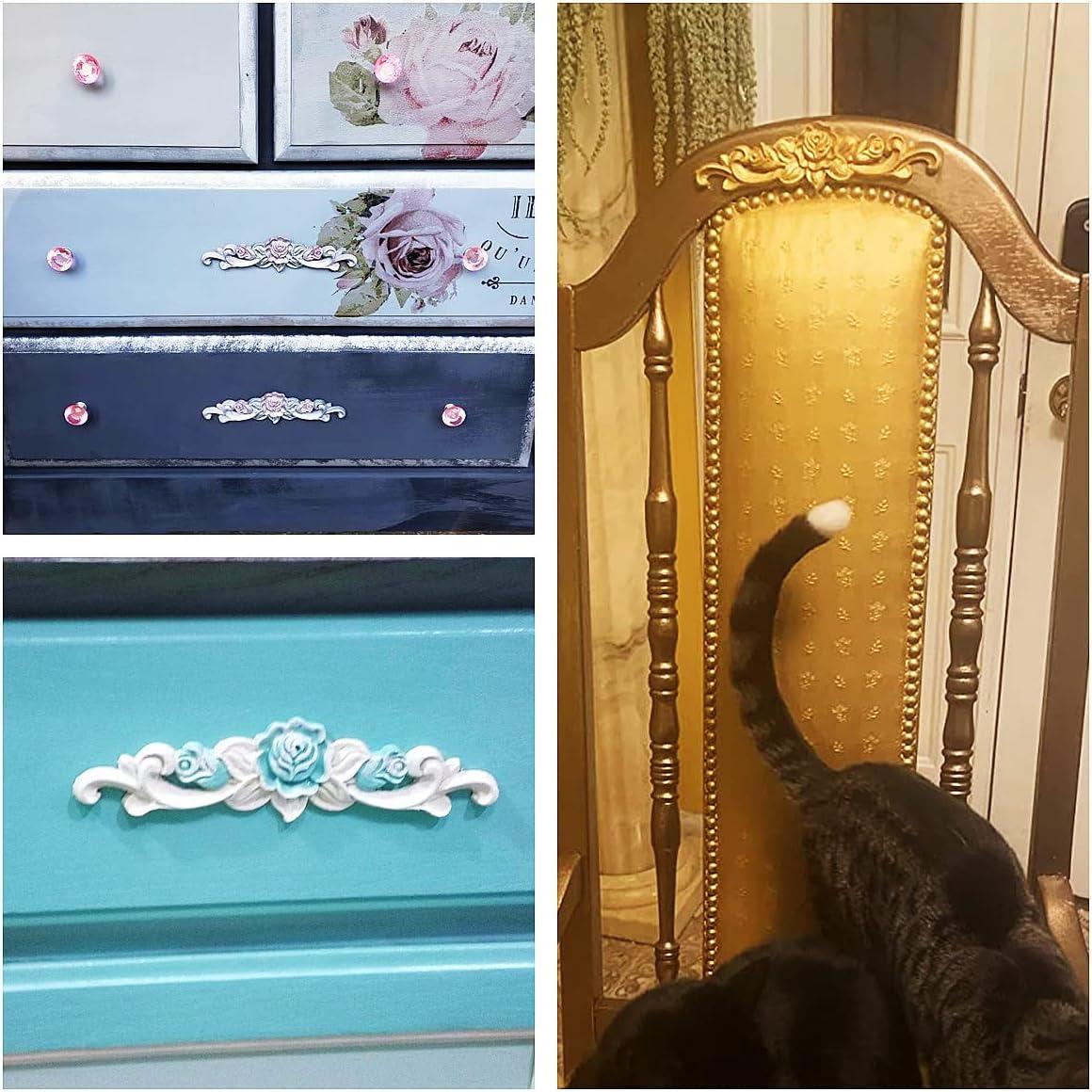 MUXSAM 4Pcs Rose Wood Carved Onlays Decorative Appliques, Unpainted Long Center Carving Decal for Door Wall Ceiling Cabinet Dresser Mirror Bed Mantel Bench Fireplace Decor, 20x5cm/7.87"x1.97"