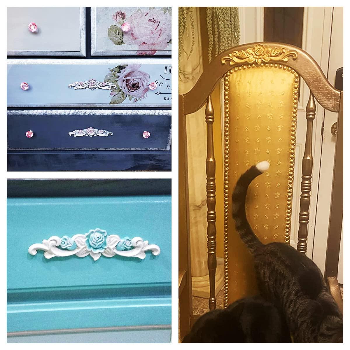 MUXSAM 4Pcs Rose Wood Carved Onlays Decorative Appliques, Unpainted Long Center Carving Decal for Door Wall Ceiling Cabinet Dresser Mirror Bed Mantel Bench Fireplace Decor, 20x5cm/7.87"x1.97"