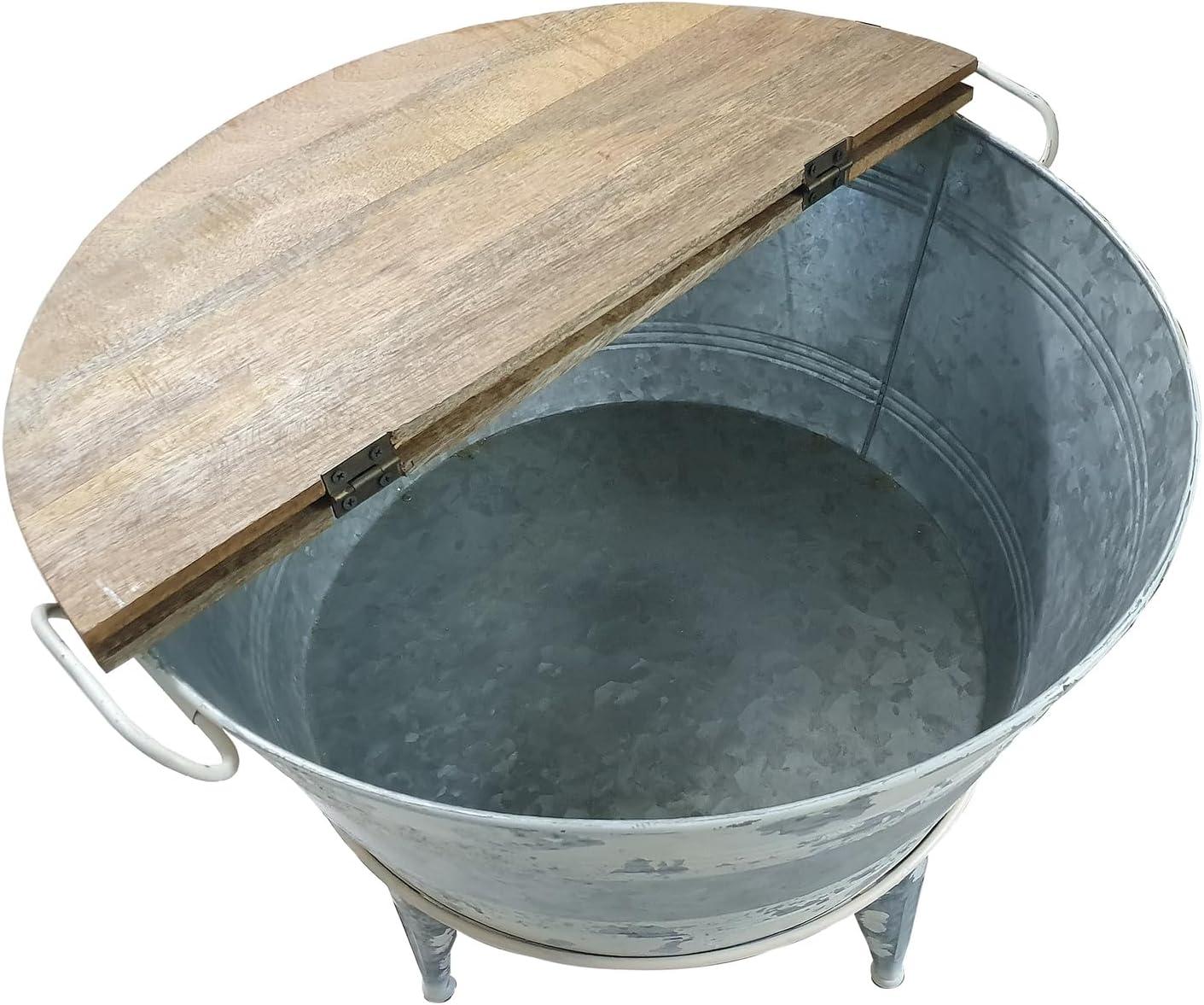 Distressed Metal Frame Cocktail Table with Hinged Lift Top Storage Brown/Gray - Benzara