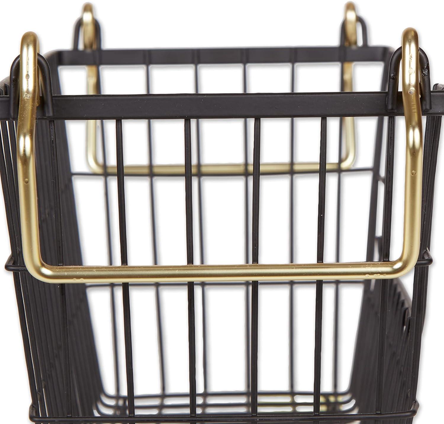 Metal Basket Black/Gold Handles Rectangle Small 13X6X7