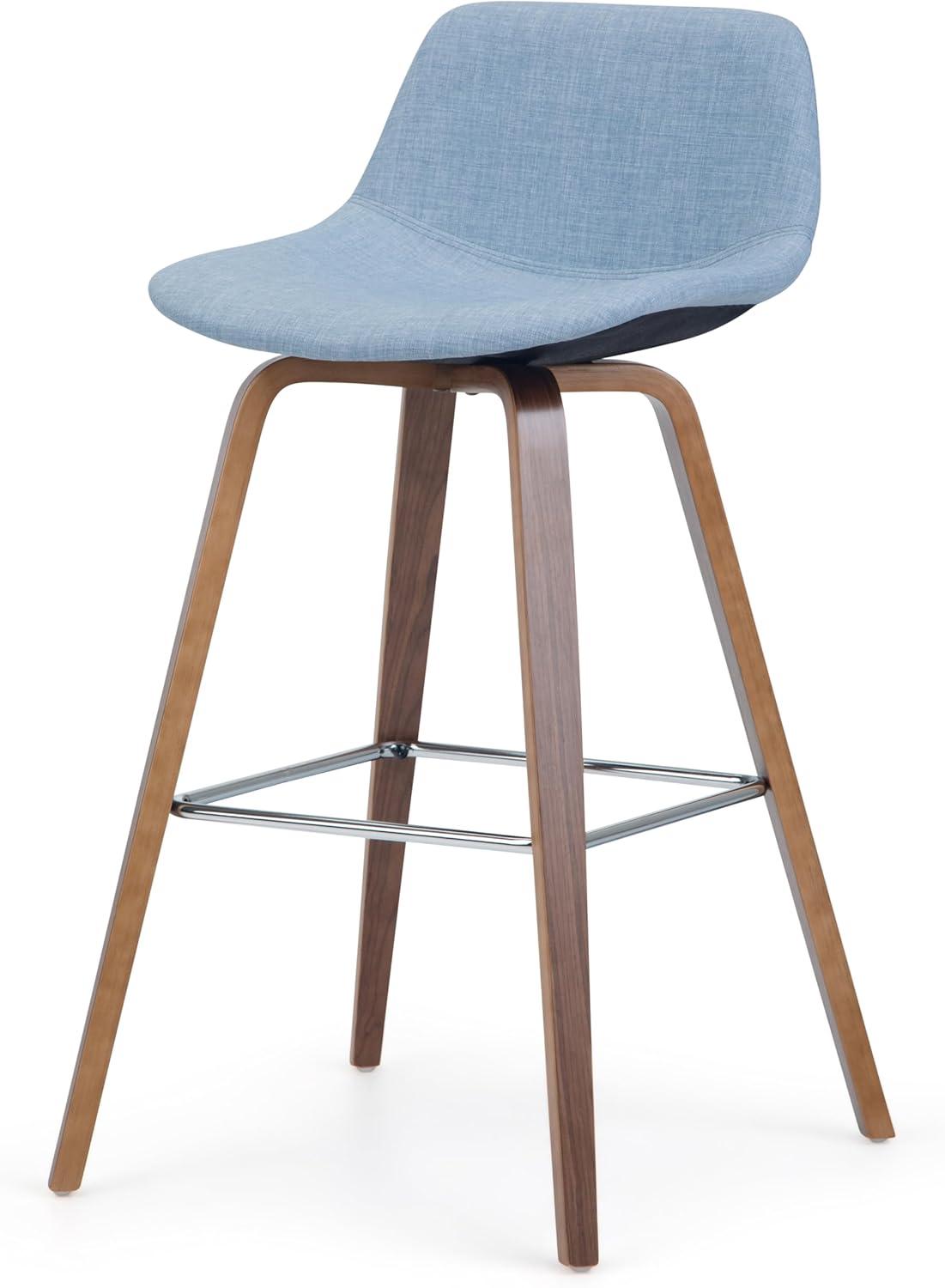 Simpli Home Randolph Upholstered Bentwood Mid-Century Modern Bar & Counter Stool with Chrome Footrest (Set of 2)