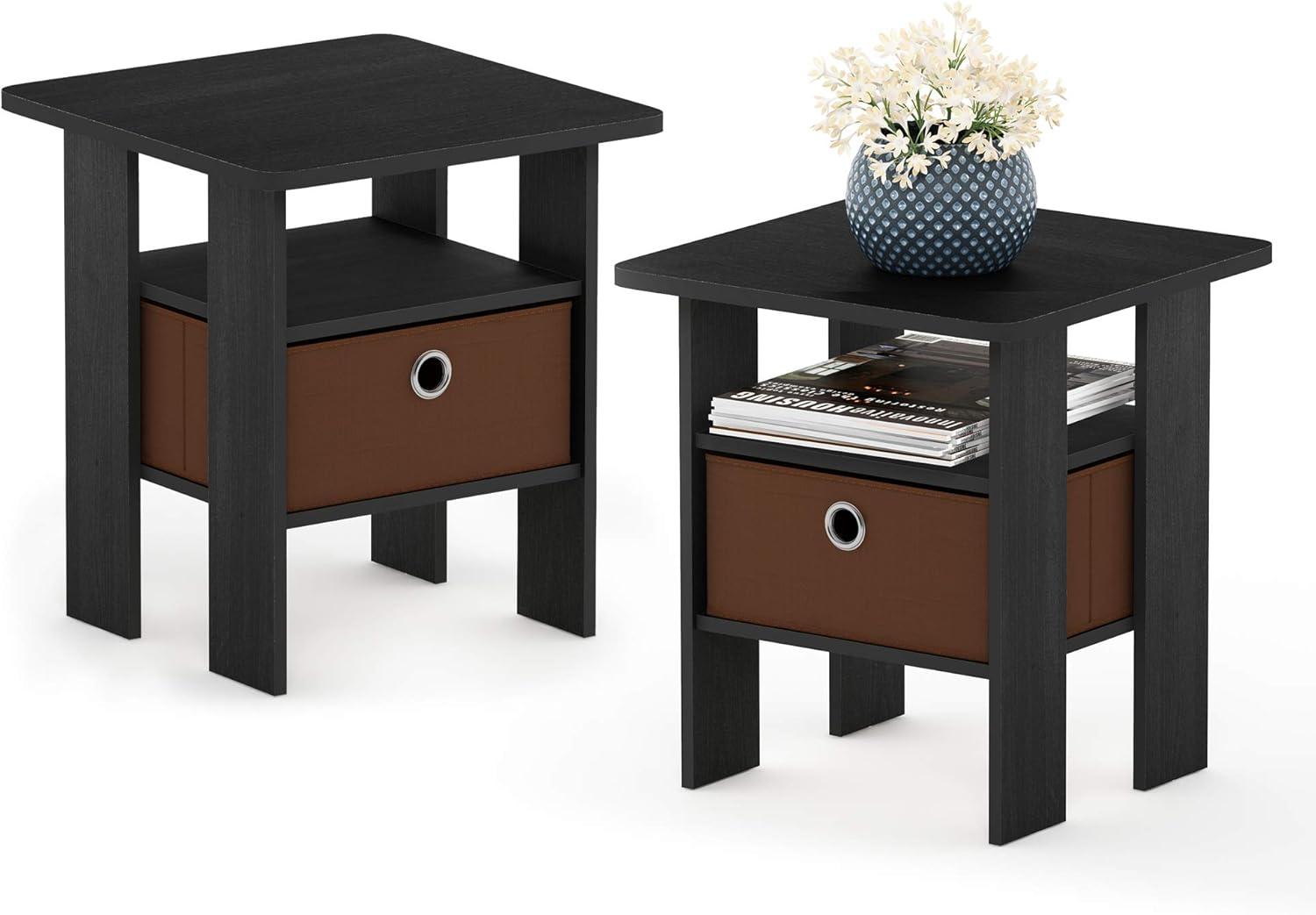 Furinno Andrey End Table Nightstand with Bin Drawer Set of 2, Multiple Colors