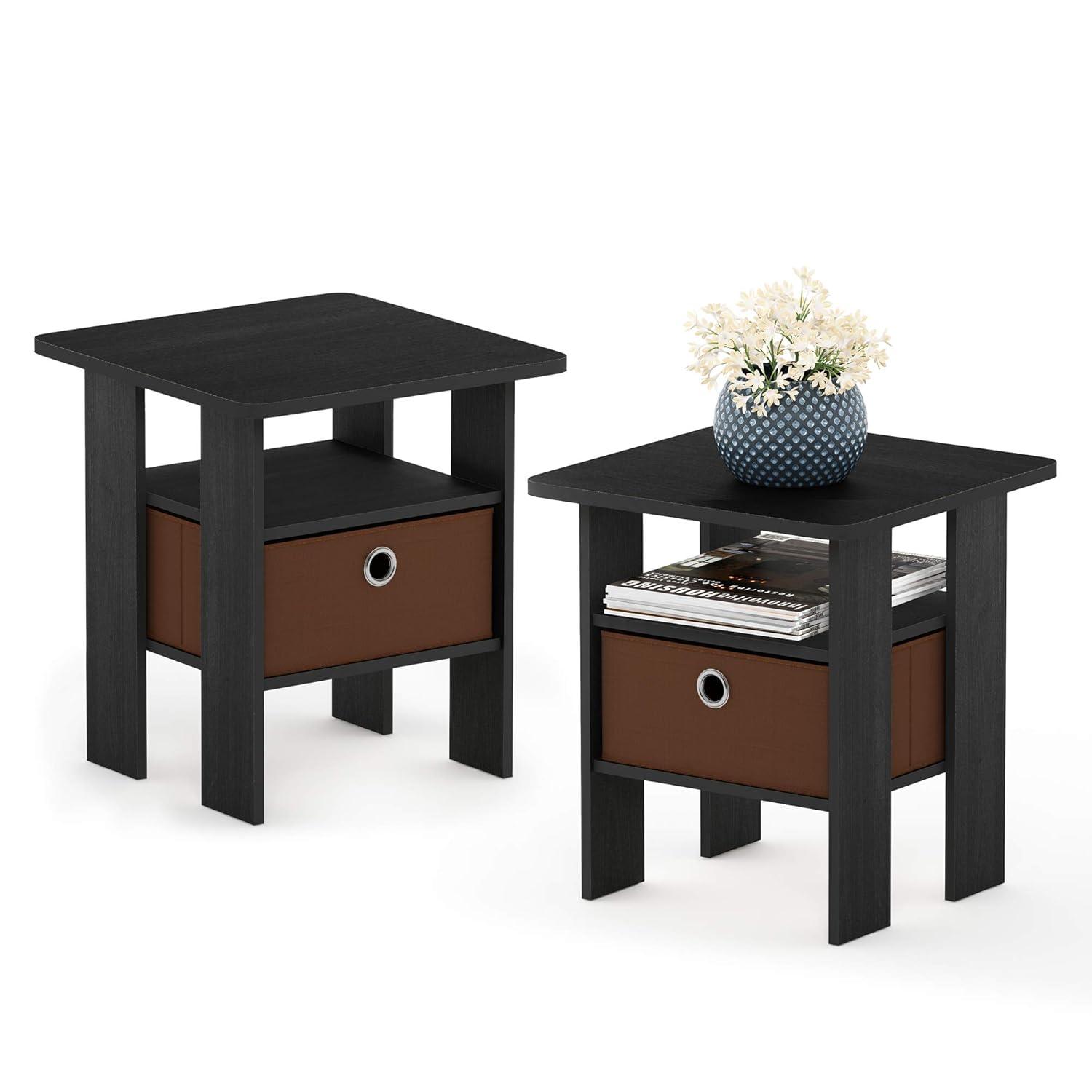 Furinno Andrey End Table Nightstand with Bin Drawer Set of 2, Multiple Colors