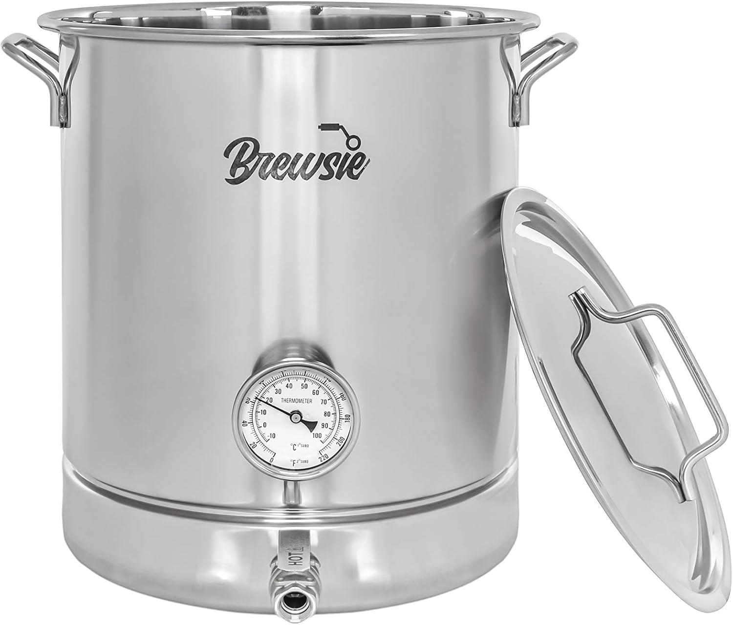 Brewsie 40 Quart Stainless Steel Brew Kettle with Lid and Rack
