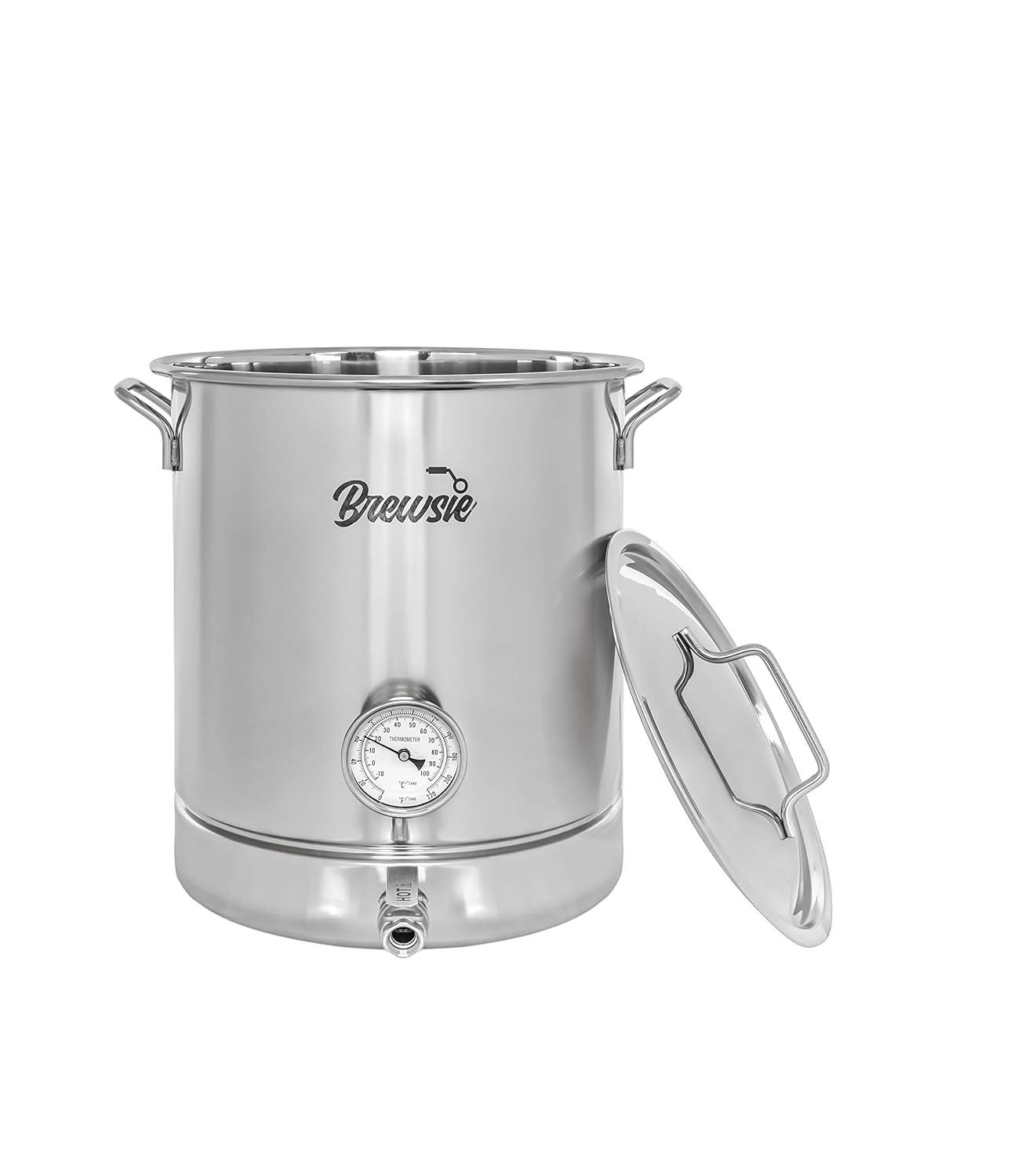 Brewsie 40 Quart Stainless Steel Brew Kettle with Lid and Rack