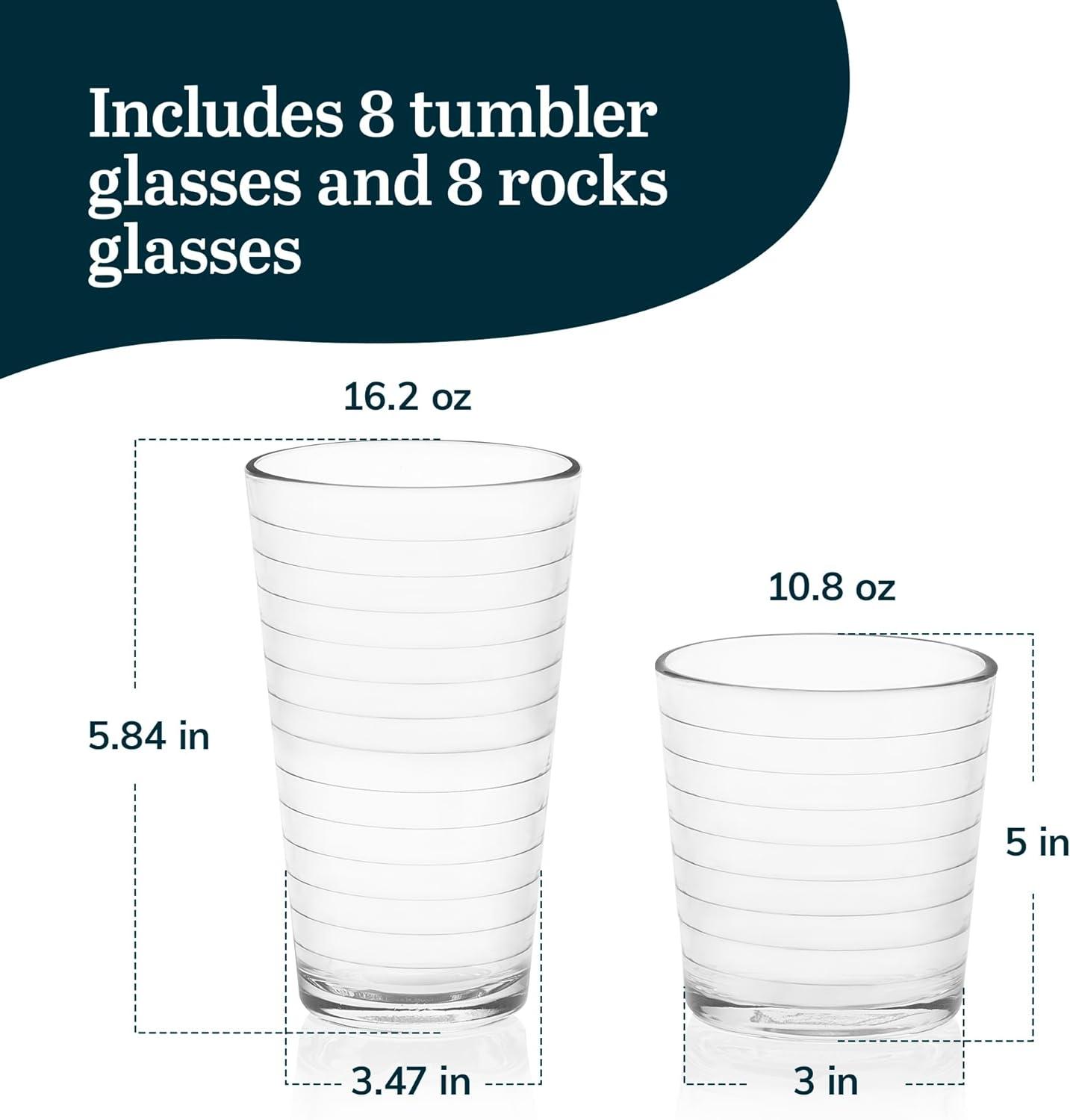 Libbey Hoops Clear Glass 16-Piece Tumbler and Rocks Set