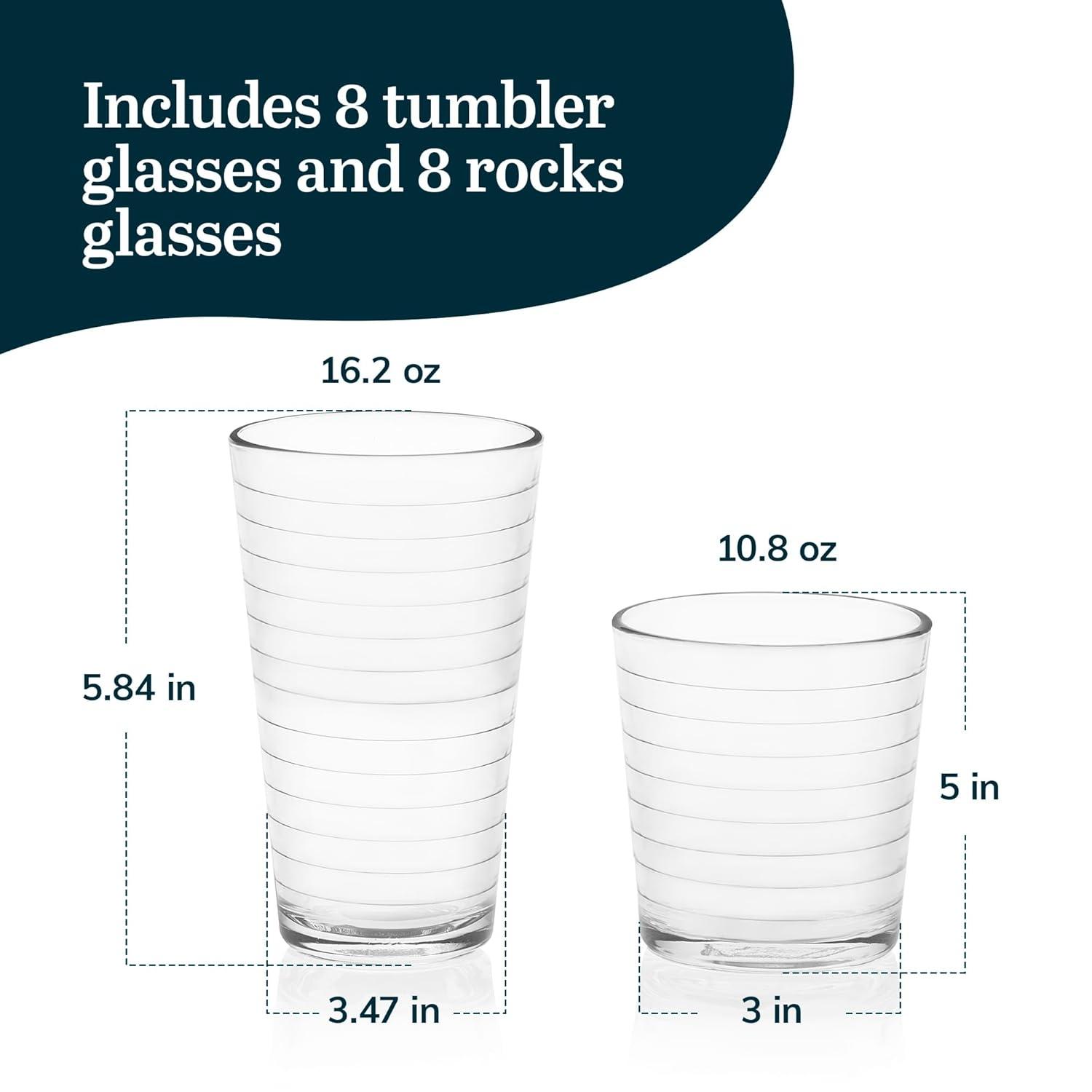 Textiles Hub Hoops 16-Piece Tumbler And Rocks Glass Set