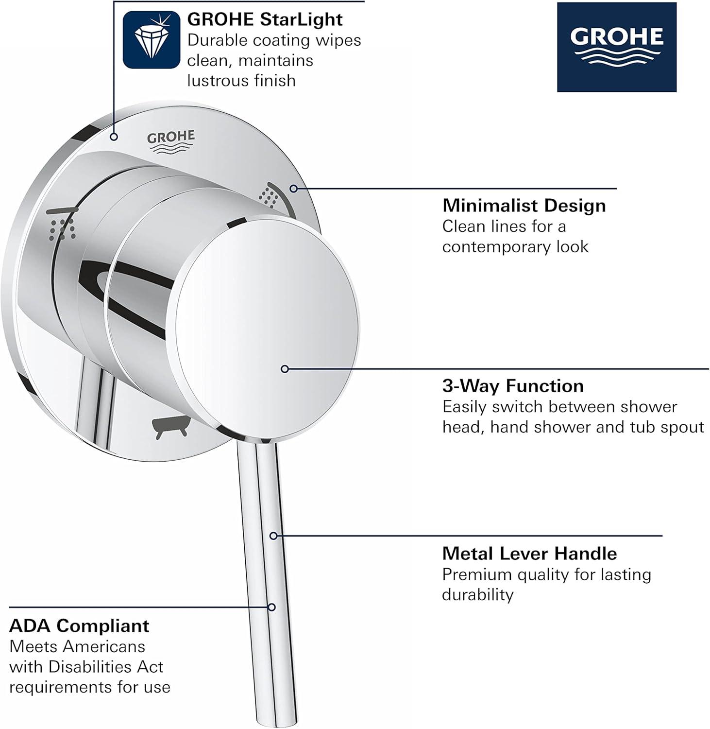 Modern Brushed Nickel 3-Way Diverter Shower Trim - European Craftsmanship