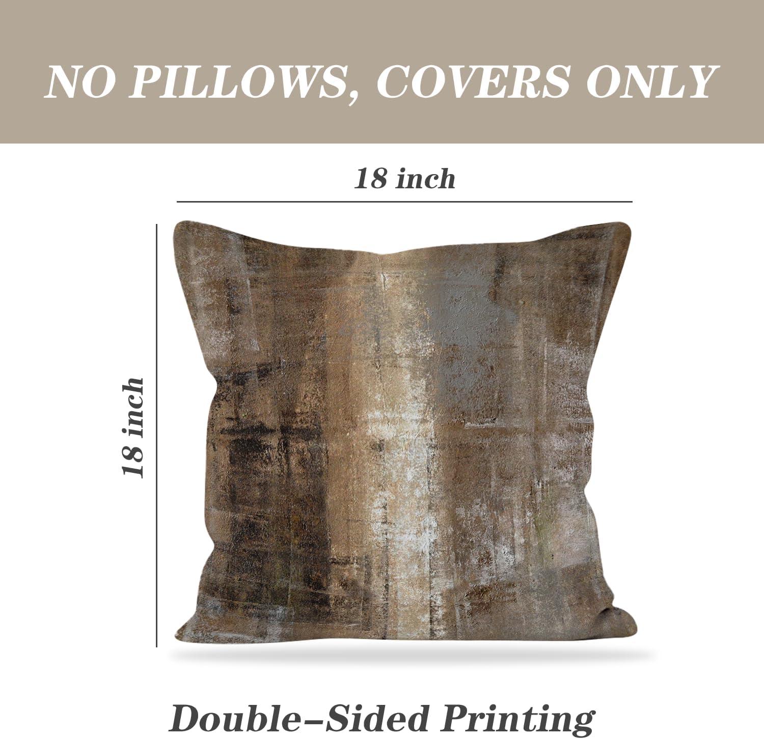 Taupe Abstract Art Cotton Polyester Euro Pillow Covers, Set of 2