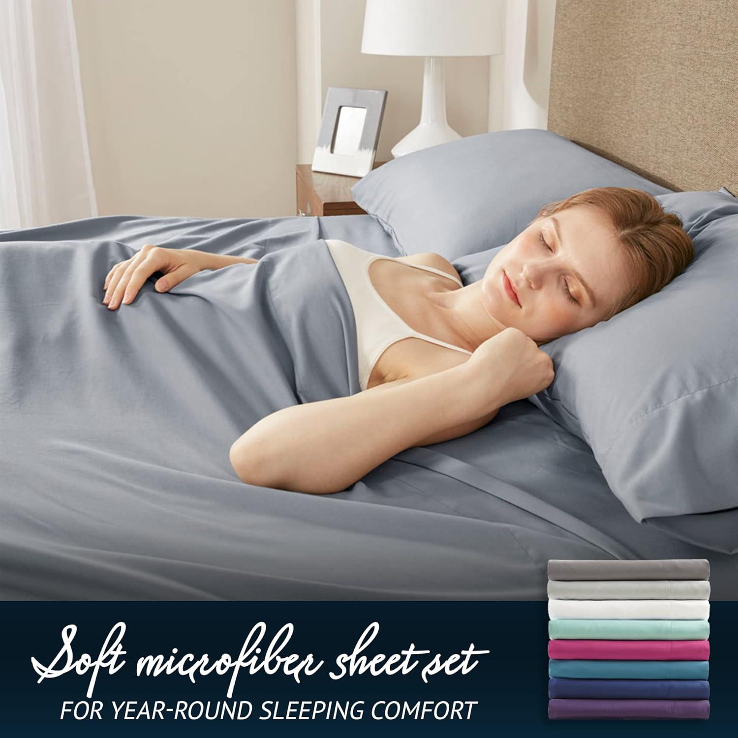Comfort Spaces Solid 100% Polyester Microfiber Solid Sheet Set, Full, Aqua