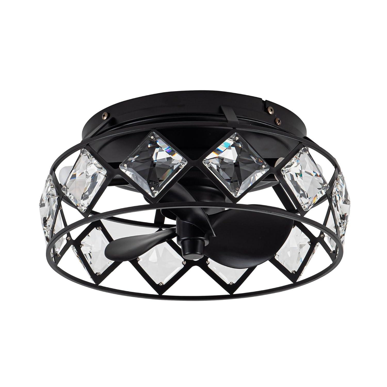 Parrot Uncle 12.2" Modern Black Fandelier 3-Light Caged Crystal Flush Mount Ceiling Fan