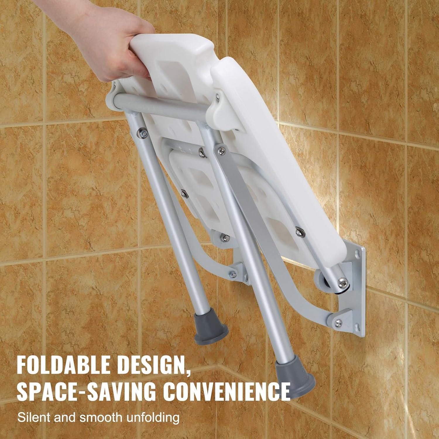 White Foldable Wall-Mounted Plastic Shower Seat with Stainless Steel Screws