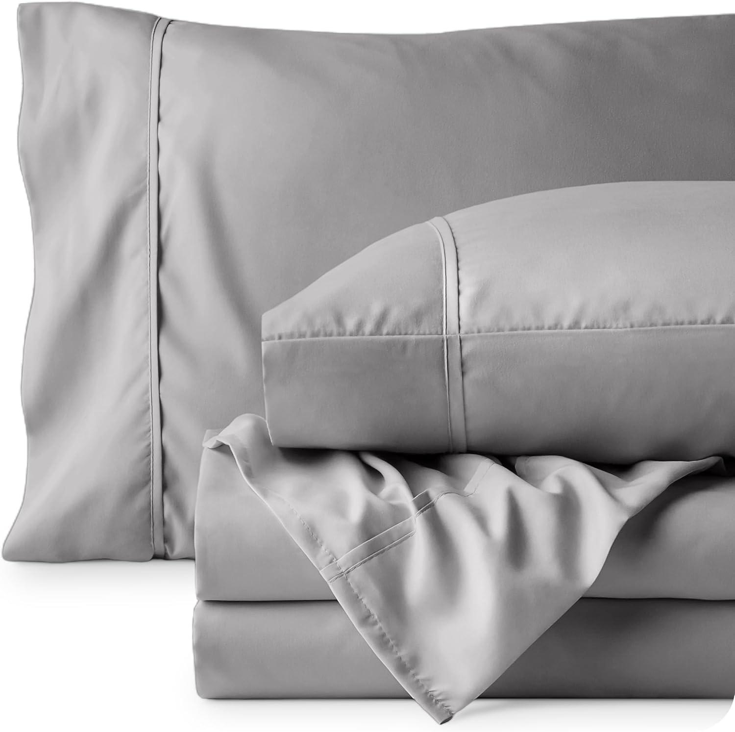 California King Light Grey 4 Piece Ultra-Soft Double Brushed Sheet Set by Bare Home