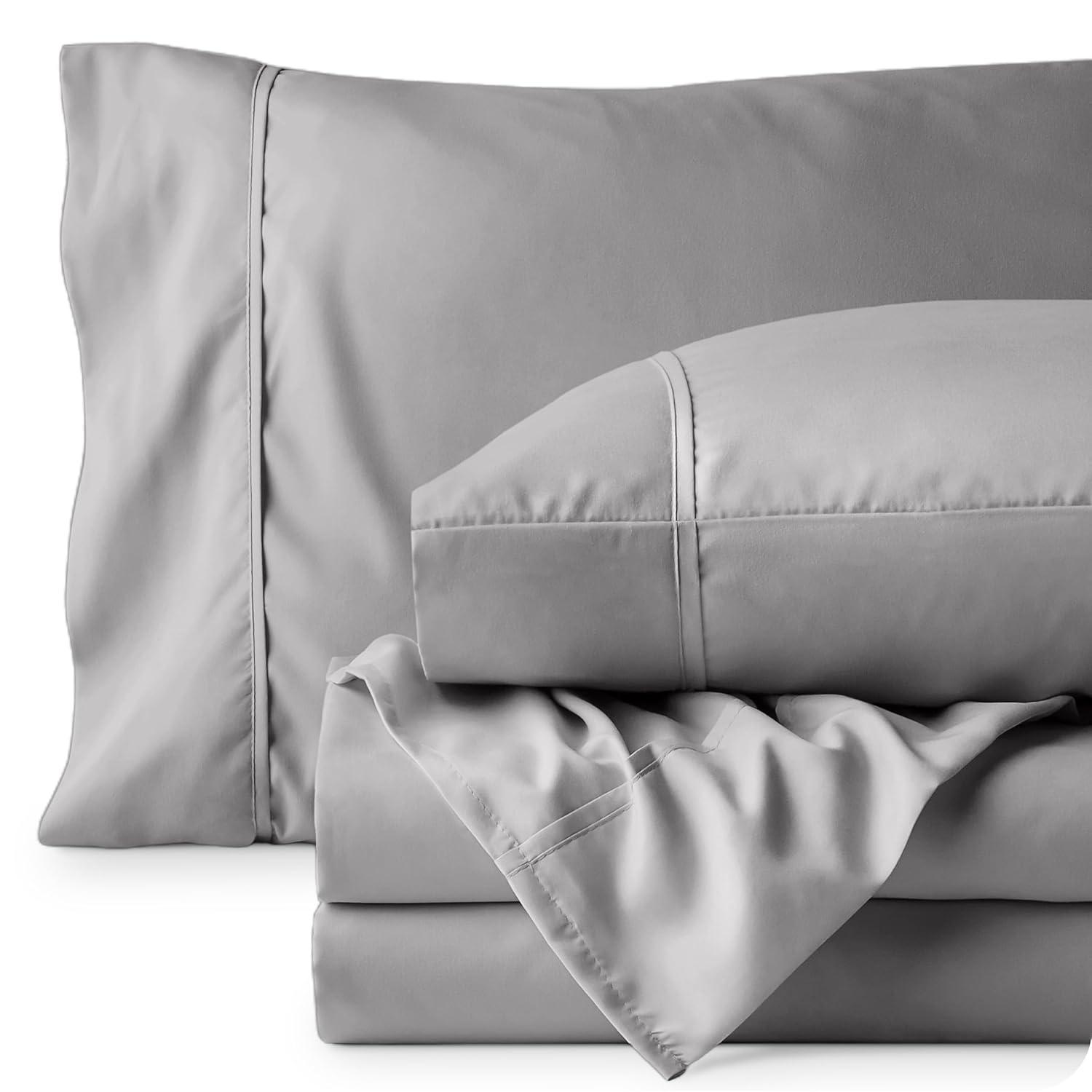 California King Light Grey 4 Piece Ultra-Soft Double Brushed Sheet Set by Bare Home