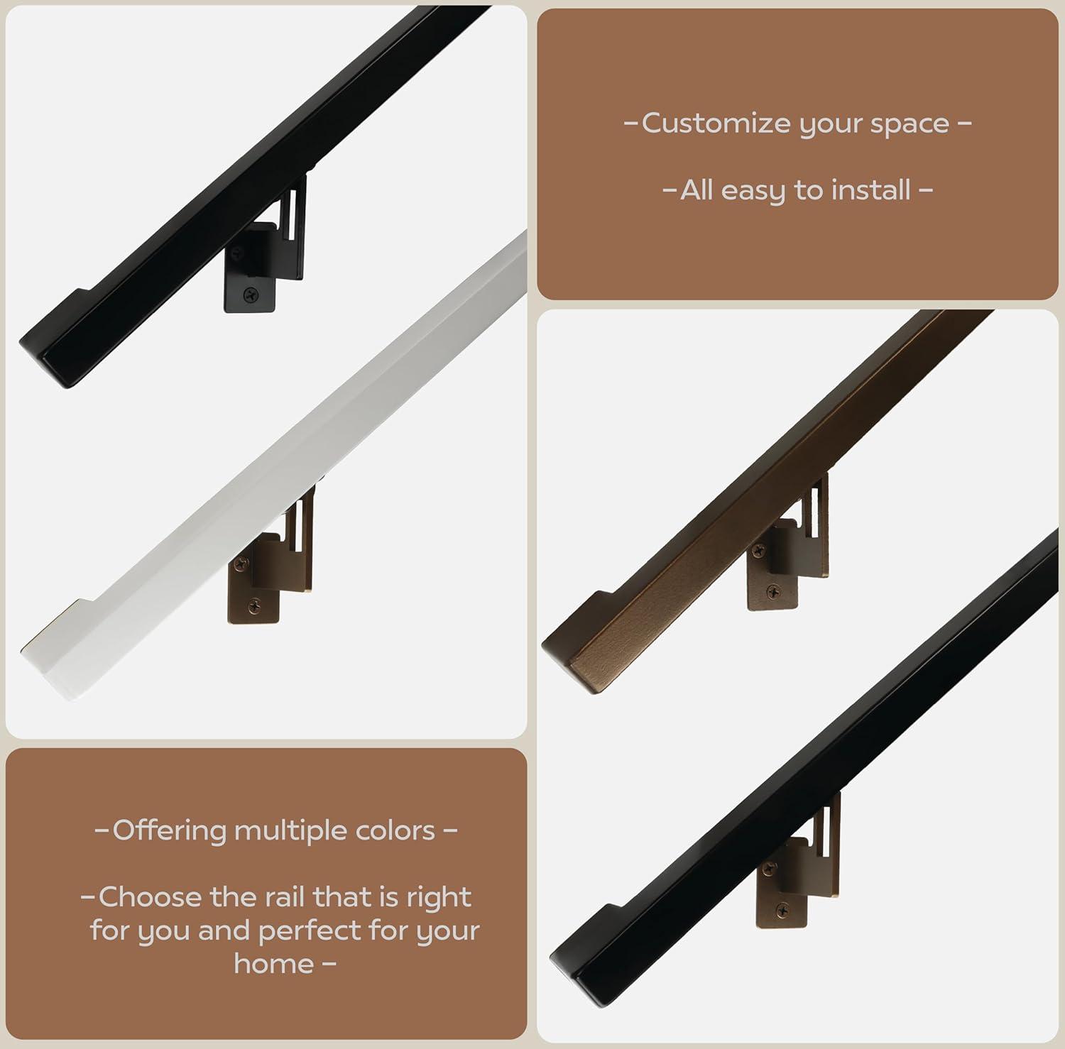 Modern Aluminum Handrail Grab Bar Kit, Adjustable Steel Brackets, Returns to Wall, Powder Coat