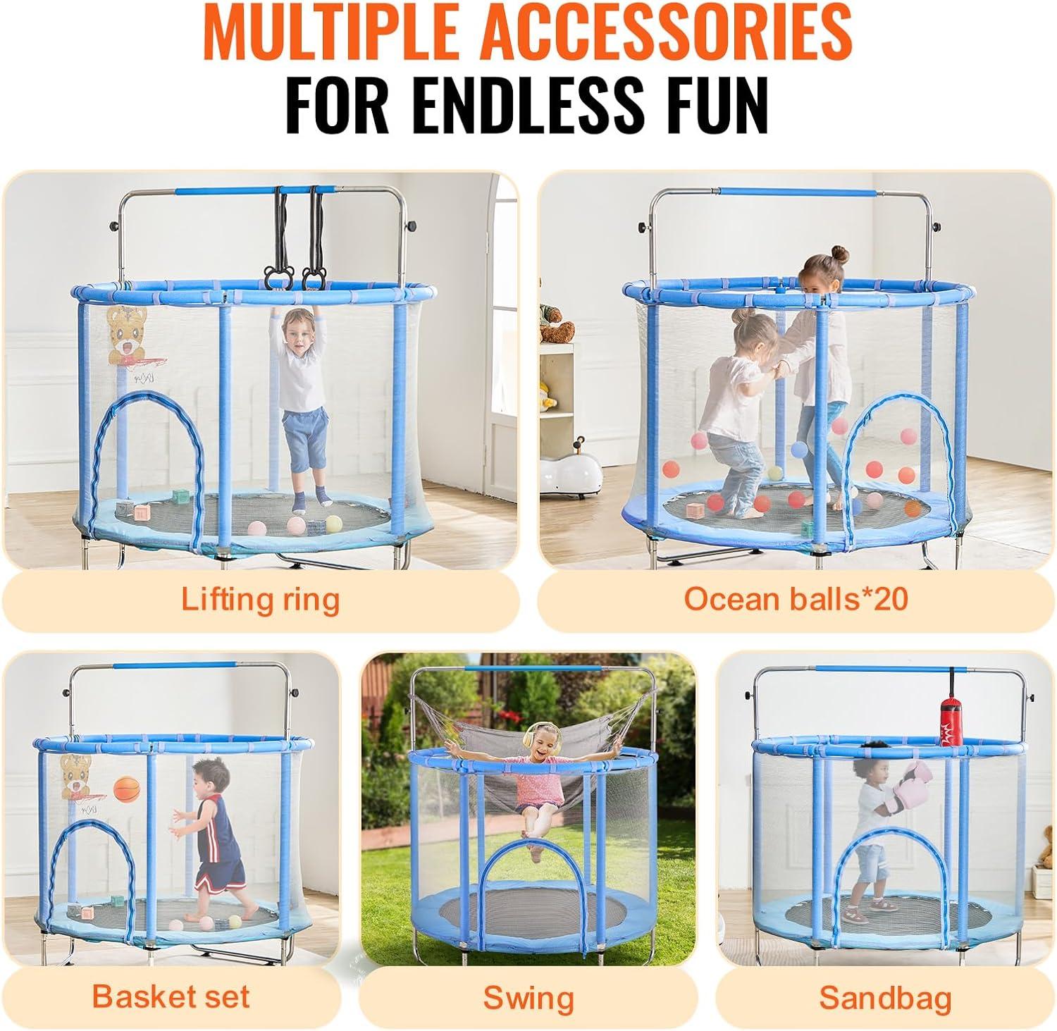 VEVOR 55" Trampoline for Kids Mini Toddler Trampoline with Net Indoor Outdoor