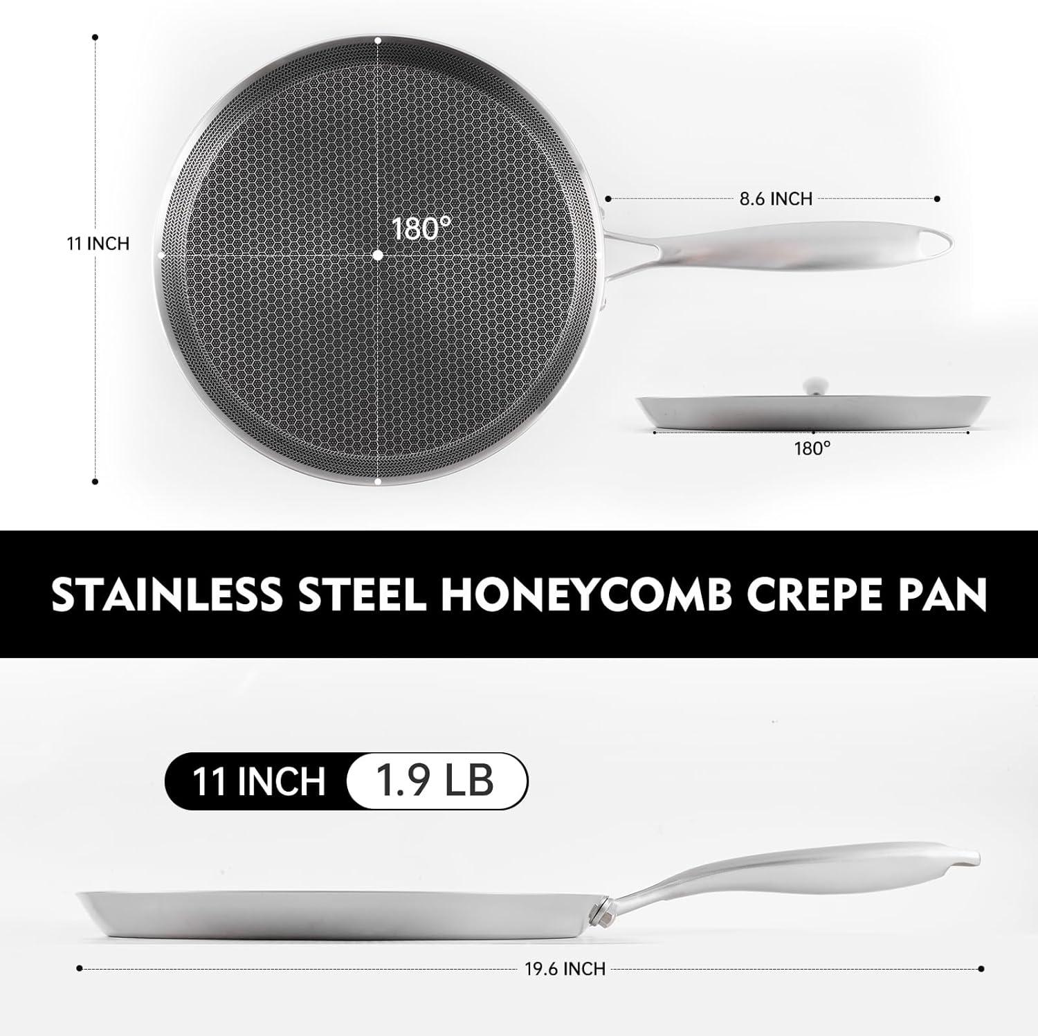 Innerwell 11'' Stainless Stee Nonstick Crepe Panl Honeycomb Coating Flat Skillet Tawa Dosa Tortilla Pan PFOA-Free,Omelet Pan with All Stove Tops Available