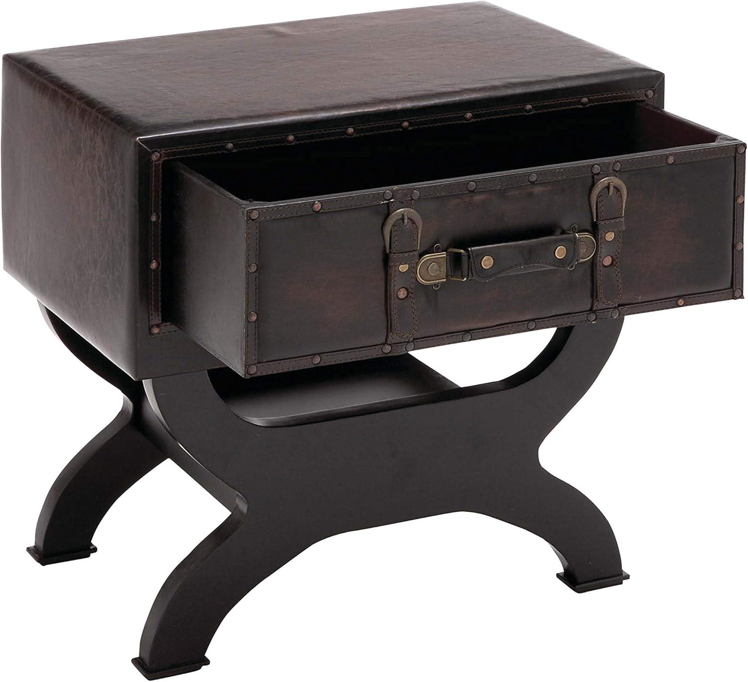 Olivia & May Faux Leather Trunk End Table Brown: Vintage-Inspired Storage, Metal Accents, Indoor Use