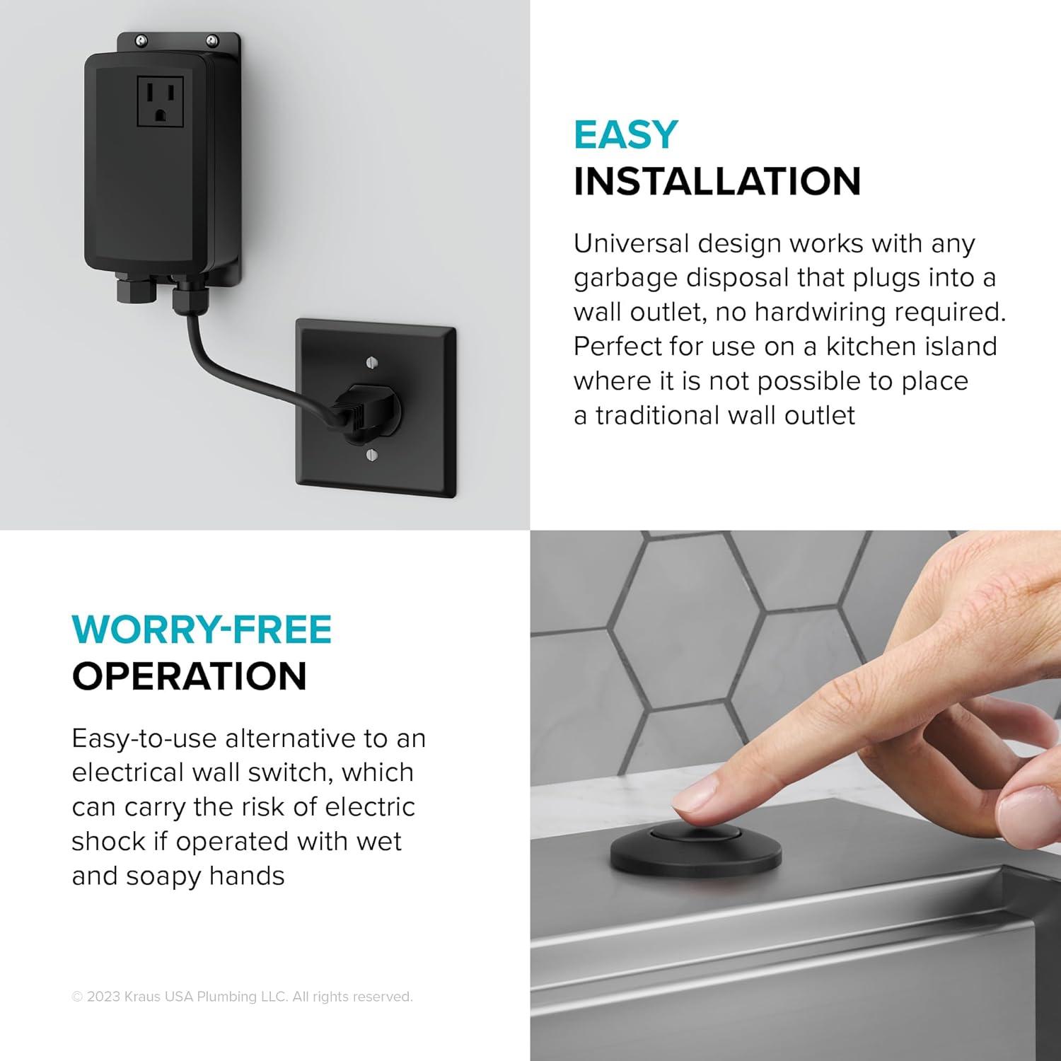 Kraus KRAUS Garbage Disposal Air Switch Kit with Push Button, AC Adapter, Power Cord, and Air Tube Included
