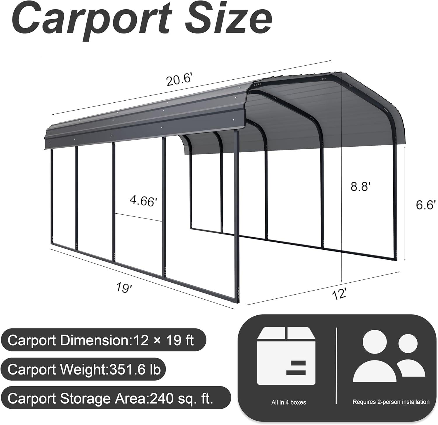 Steel Carport, Galvanized Multiple Sizes