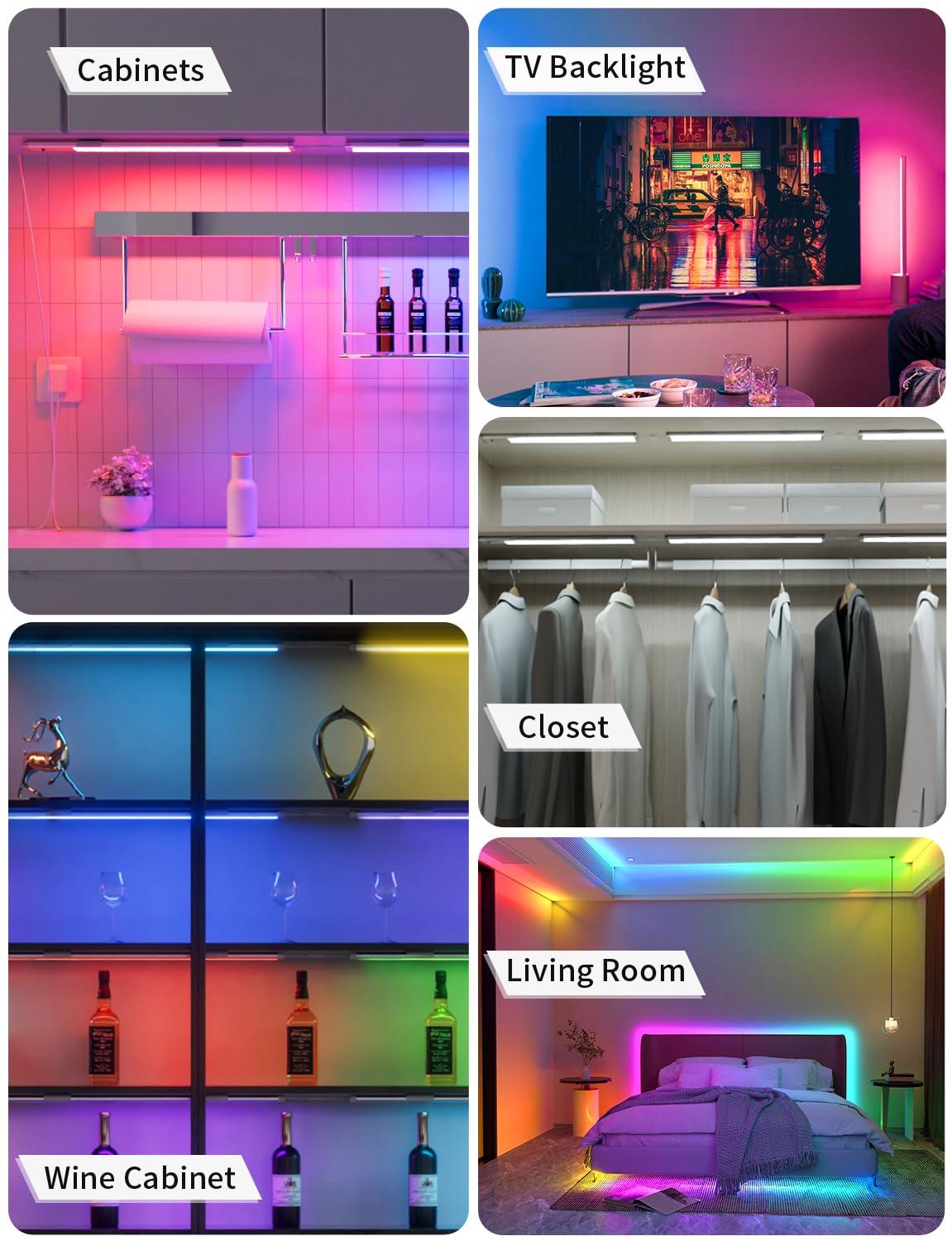 Remote Control RGB Lights Under Cabinet Lighting Rechargeable, 48-LED Wireless Kitchen Counter Lights Closet Light RGB Bar Perfect for Indoor Pantry Display Shelf Hallway 1 Pack, 15 Color Changing