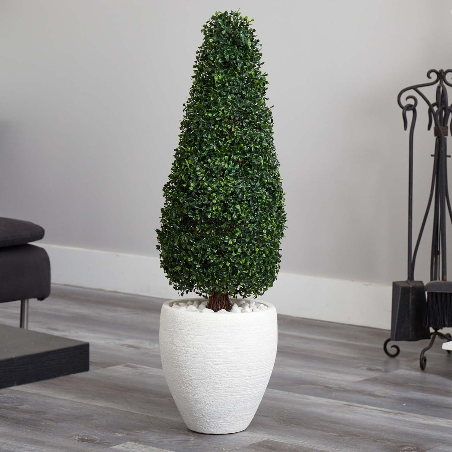 Nearly Natural Boxwood Topiary with White Planter - UV Resistant