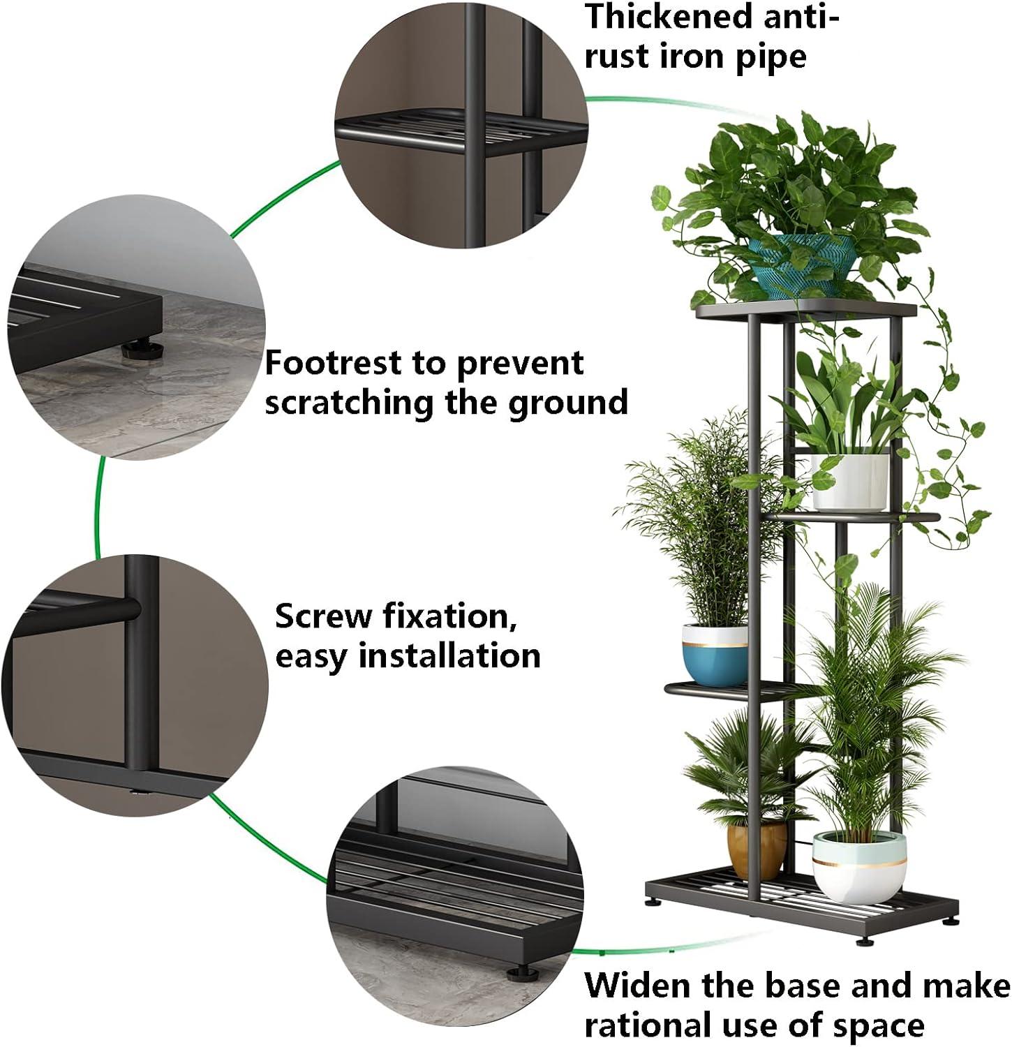 Dark Grey 4-Tier Metal Indoor Outdoor Plant Stand