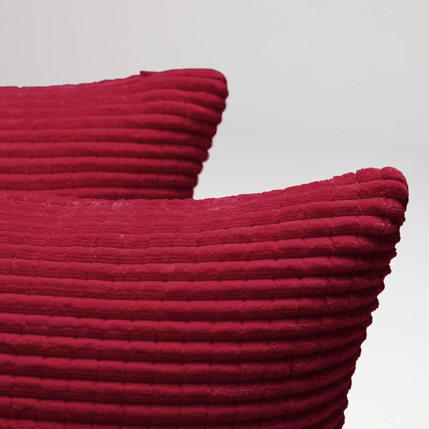 Deconovo Holiday Decorative Throw Pillow Covers with Stripes, 22x22 inch, Solid Color Corduroy Cushion Covers for Bedroom, 22x22 in, Wine Red, Set of 2