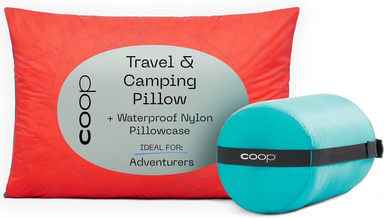 Coop Home Goods Adjustable Travel Pillow - 1 Camping Pillow and 1 Grey Pillowcase Bundle w/ Compressible Stuff Sack