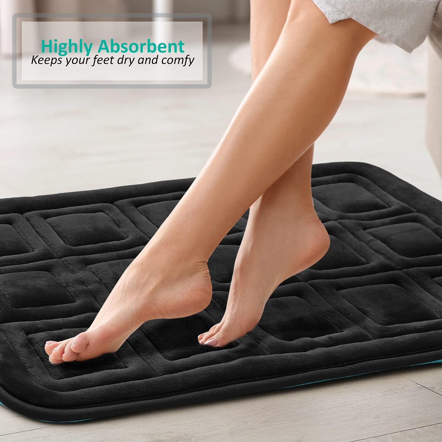 Clara Clark Ultra Soft Non Slip and Absorbent Bath Rug - Waffled Velvet Memory Foam Bath Mat Black Small-Large-Contour (3PK)