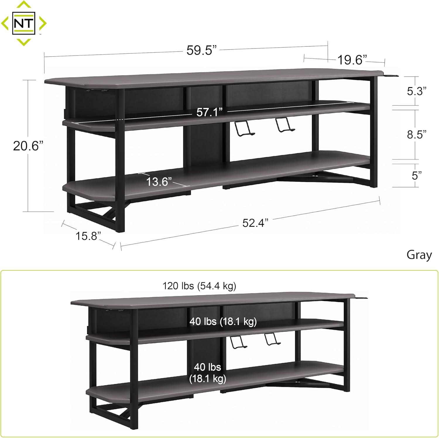 NTense Quest 65" Matte Black Gaming TV Stand with Controller Hooks