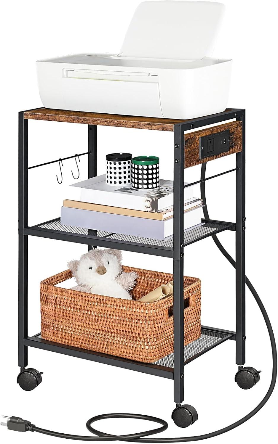 25.2'' H X 16.5'' W Mobile Printer Stand with Storage and Charging Station