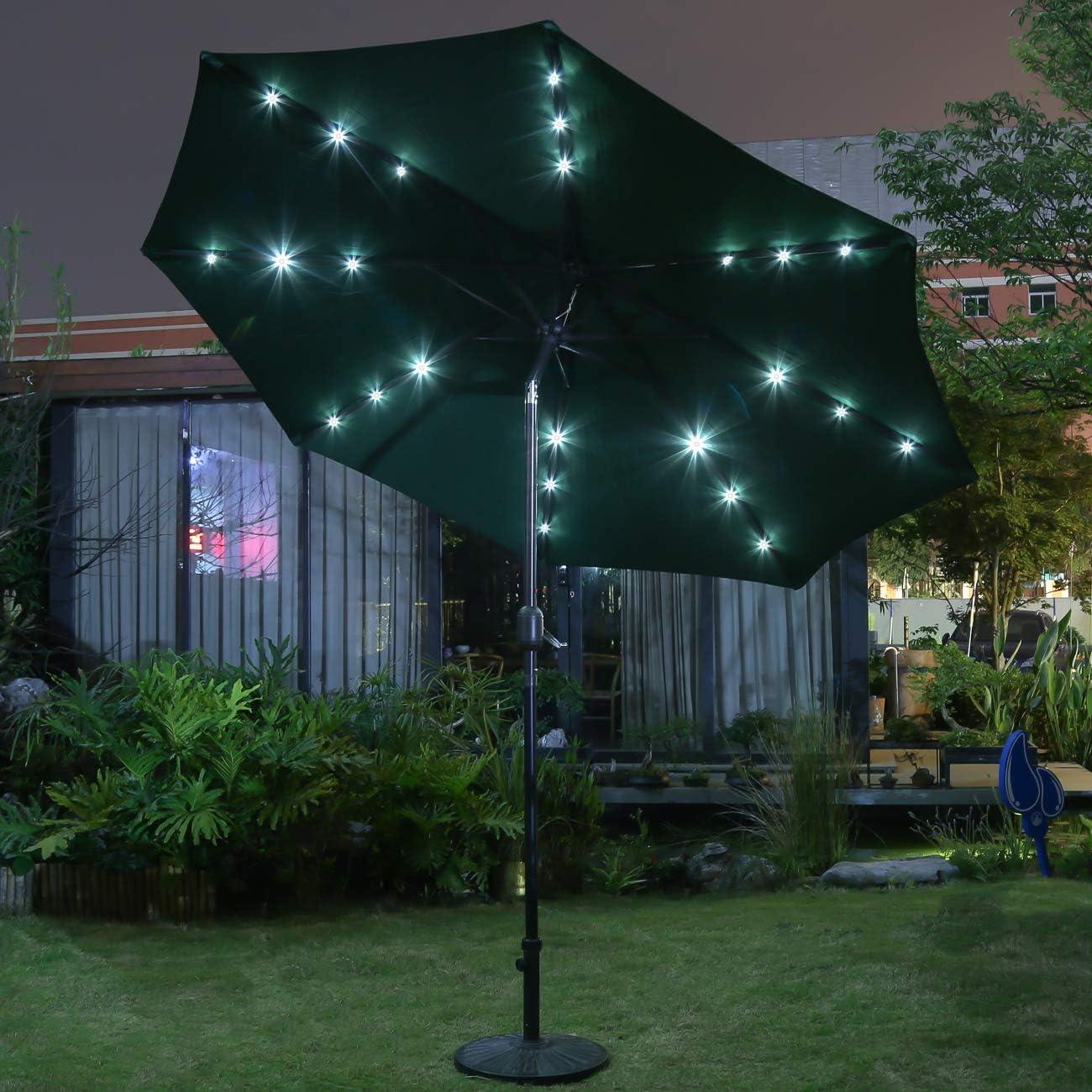 Dark Green 9' LED Lighted Market Patio Umbrella with Crank Lift