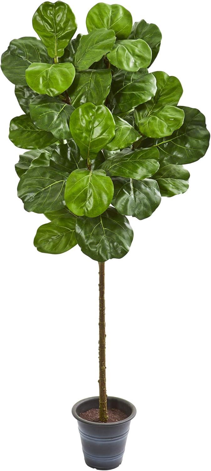 Nearly Natural 60" Artificial Fiddle Leaf Tree with Decorative Planter: Indoor Faux Foliage, No Maintenance