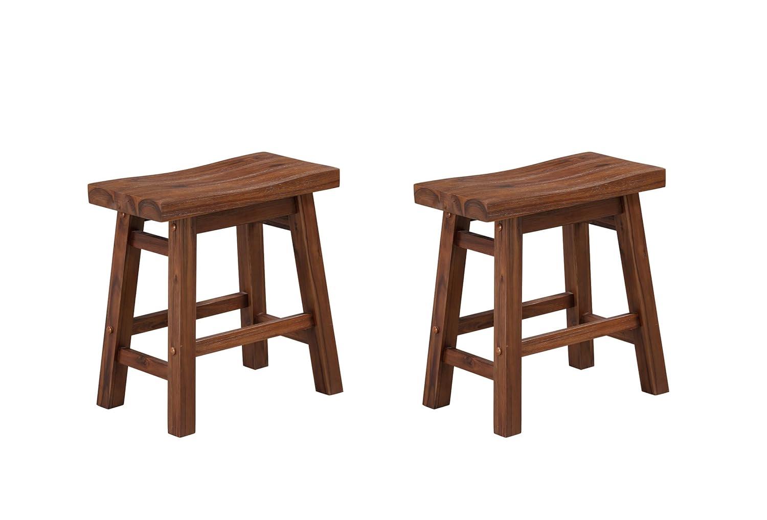 Set of 2 18" Sonoma Saddle Stools, Acacia Wood, Rustic Farmhouse - Boraam