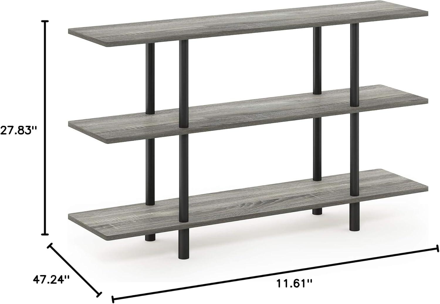 Furinno 47.24"W x 11.61"D x 27.83"H 3-Shelf Decorative Shelves, French Oak Gray and Black