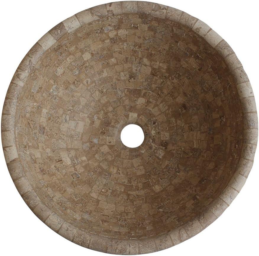 Almond Brown Round Travertine Mosaic Vessel Sink