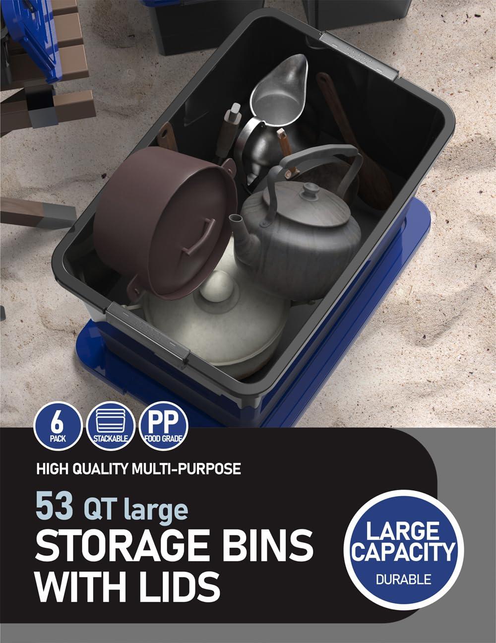 Clear Stackable Plastic Storage Boxes with Lids, 6-Pack, 5 Liters