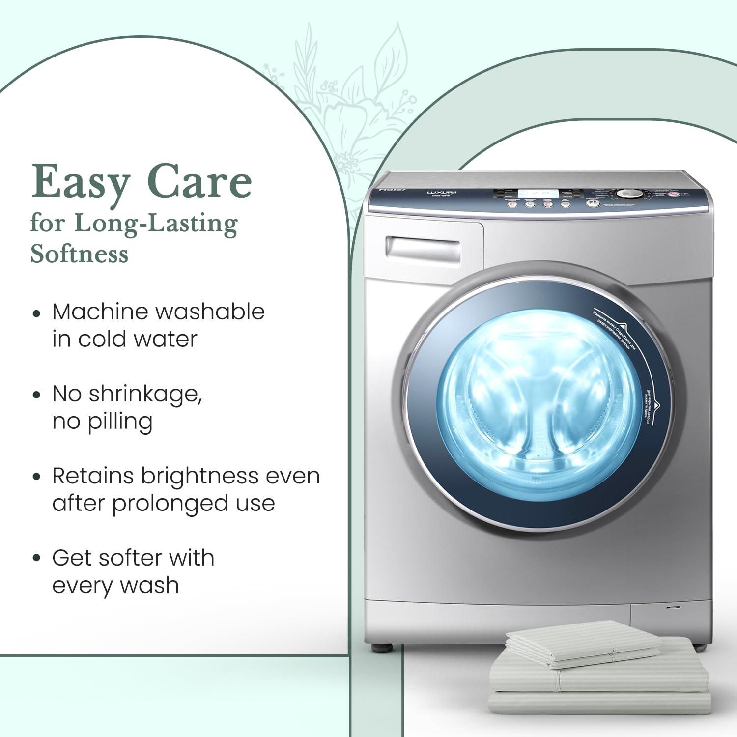 Feather & Stitch 500 TC Full Size Damask Bed Sheet Set, 100% Cotton Soft Breathable Bedsheets, 4 Piece 18" Deep Pockets Sateen Weave Striped Bedding Mattress Resort Hotel Luxury- (Blue Blush, Full)