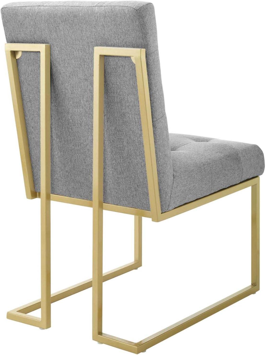 Privy Gold Stainless Steel Upholstered Fabric Dining Accent Chair Gold Light Gray
