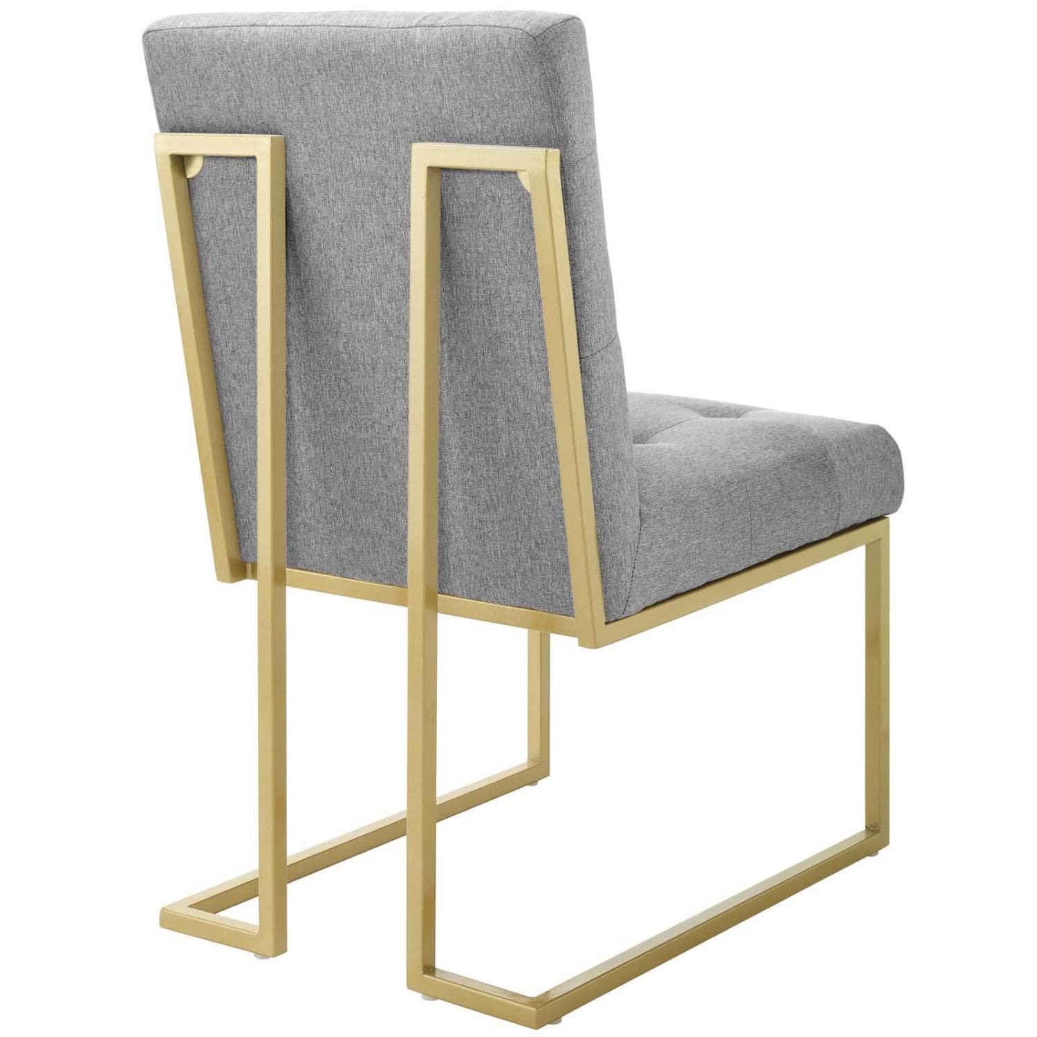 Privy Gold Stainless Steel Upholstered Fabric Dining Accent Chair Gold Light Gray