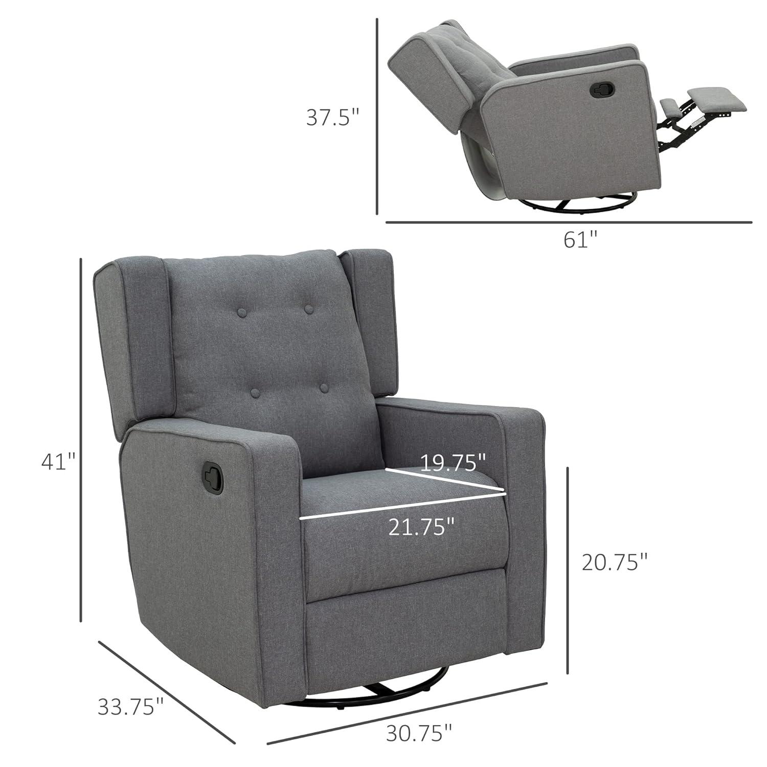 HOMCOM Wingback Recliner Chair Manual Rocking Sofa 360° Swivel Glider with Button Tufted, Padded Seat, Home Theater Seating for Living Room, Gray