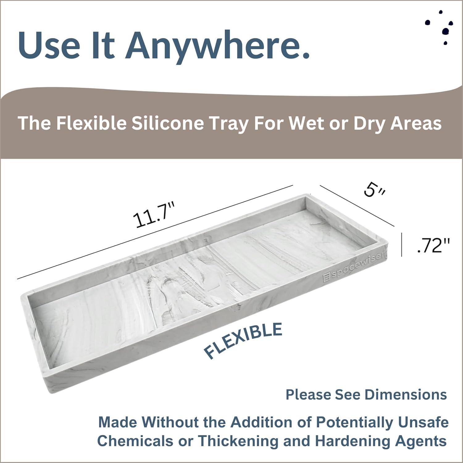 Countertop and Vanity Tray - 11.7" Shatterproof Bathroom Tray, Flexible Silicone Soap Tray for Kitchen, Toilet Tank Tray, Bathroom Trays for Counter, Perfume Candle Key Valet Tray